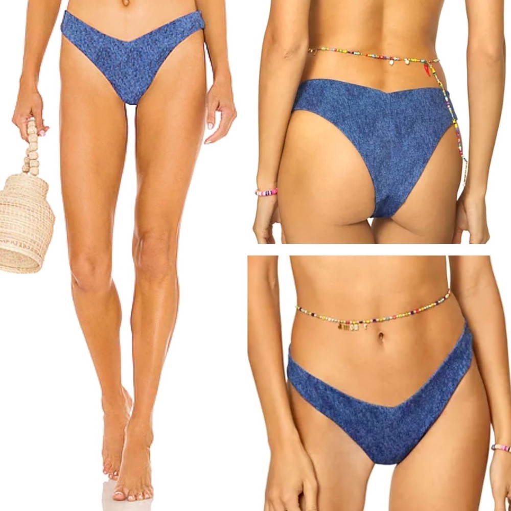 WeWoreWhat High-Rise Denim Blue Bikini Bottom